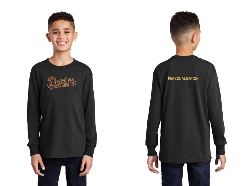 Youth Long Sleeve Cotton T-Shirt- Black, Maroon