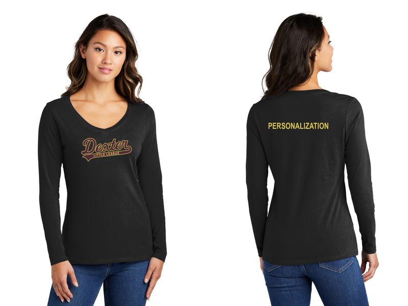 Ladies V-Neck Long Sleeve Cotton Tee- Maroon, Black