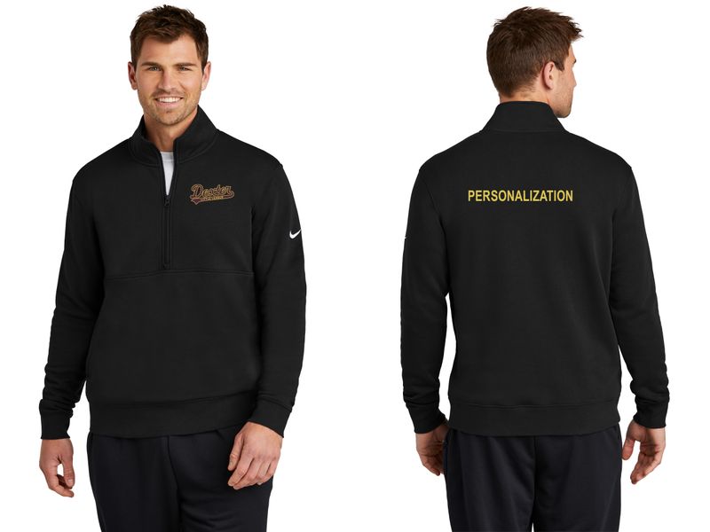 Nike Club Fleece Sleeve Swoosh 1/2-Zip- Black, Dark Grey Heather