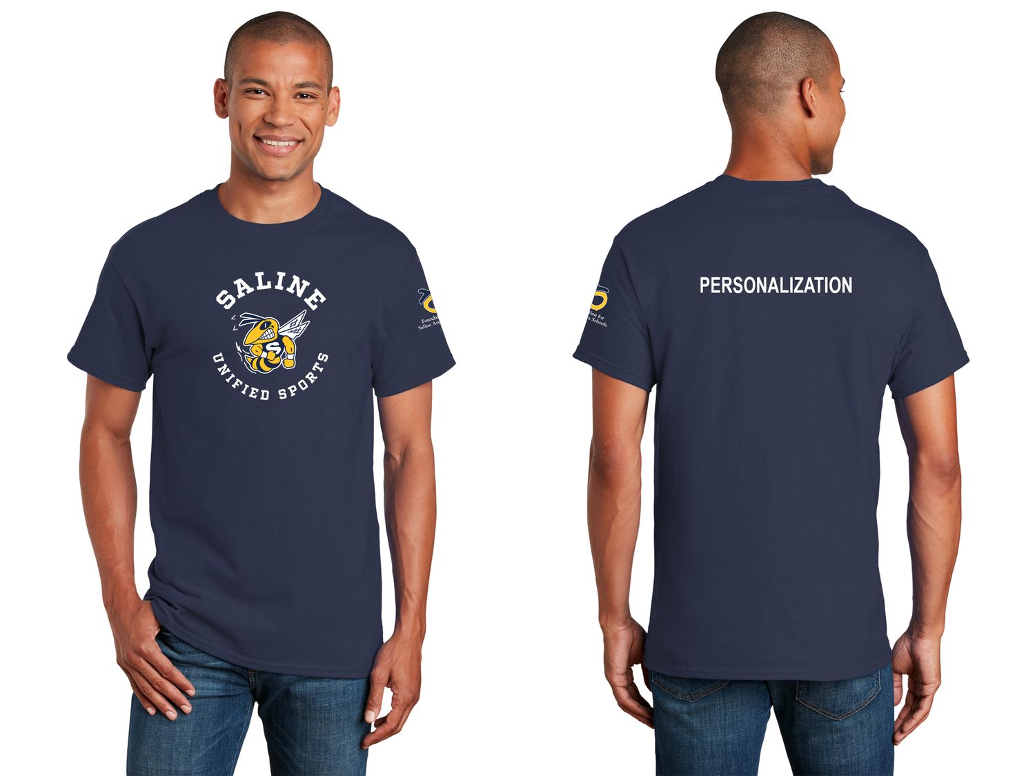 Adult Unisex Cotton Tee- Navy, Gold