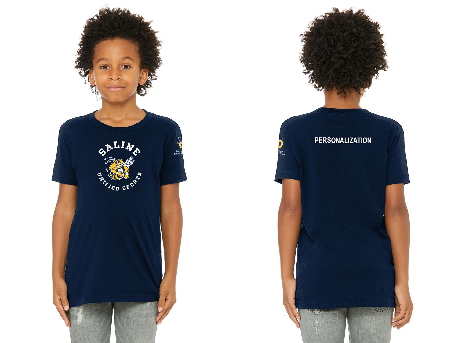 Bella and Canvas Youth Soft Short Sleeve Tee- Navy, Gold
