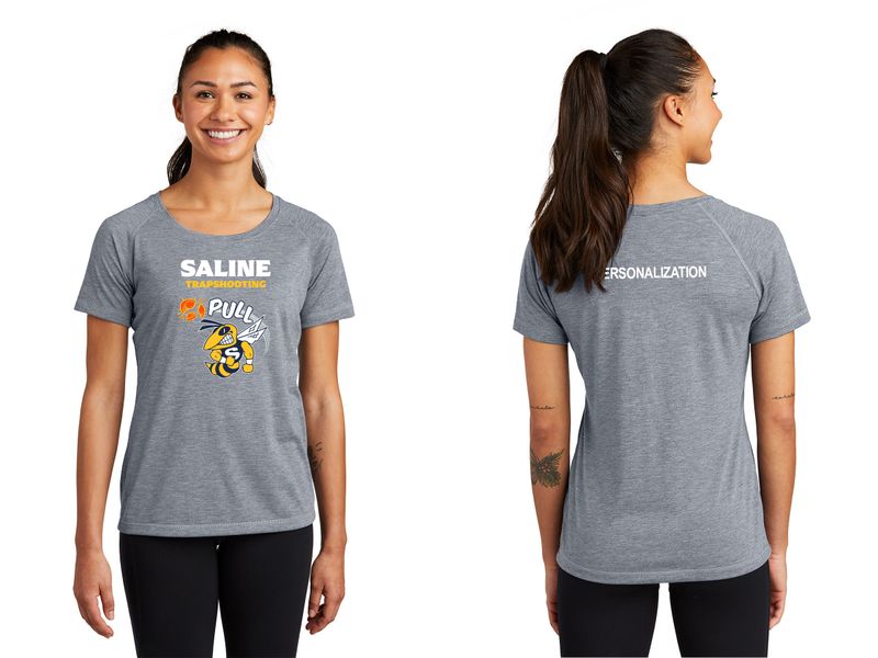 NEW: Ladies Tri-Blend Wicking Scoop Neck Raglan Tee-Navy