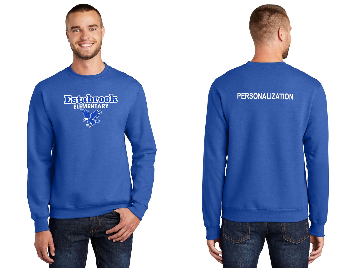 Fleece Crewneck Sweatshirt- Royal, Athletic Heather, White