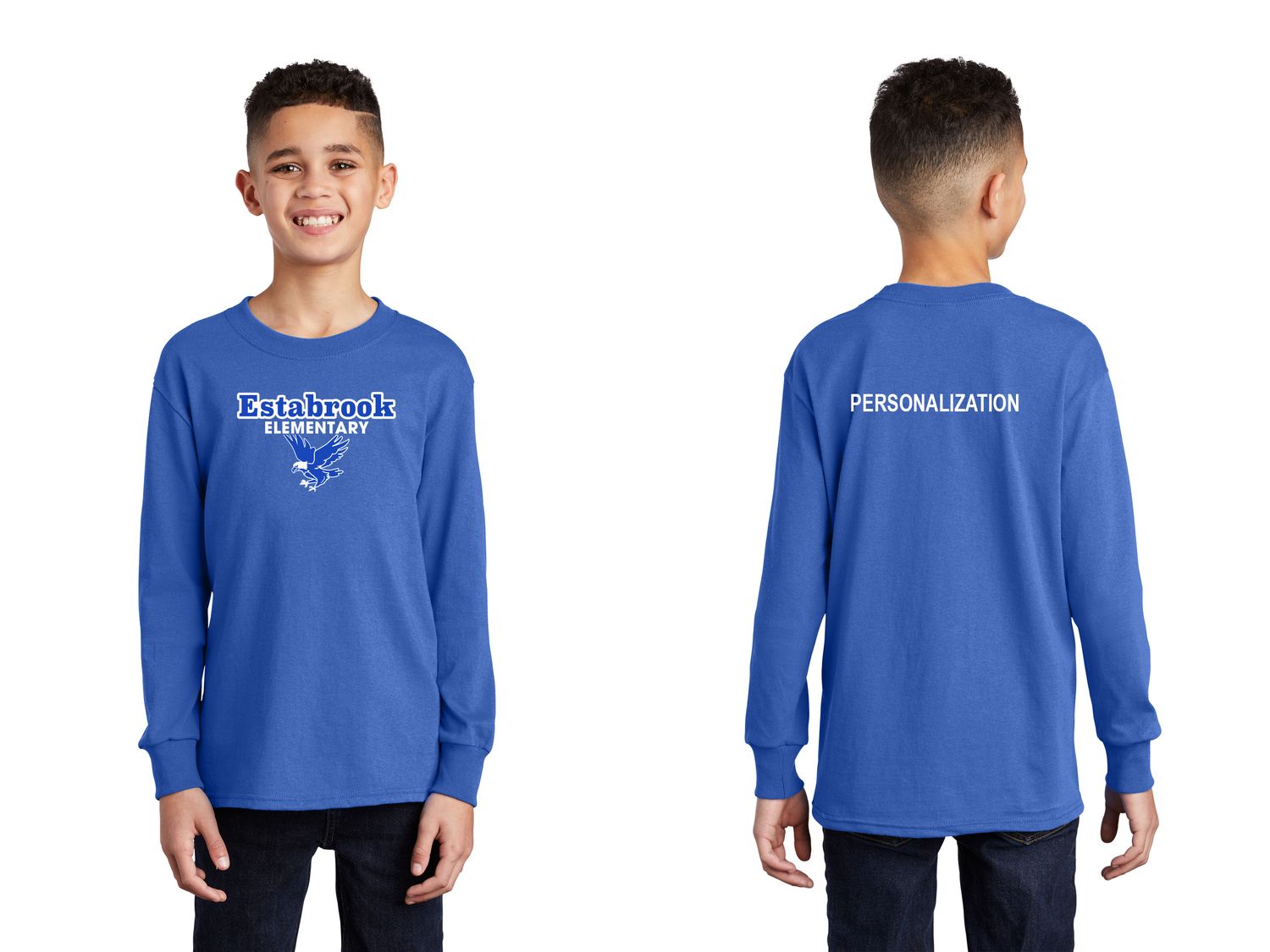Youth Unisex Cotton Long Sleeve Tee: Royal, Sport Grey