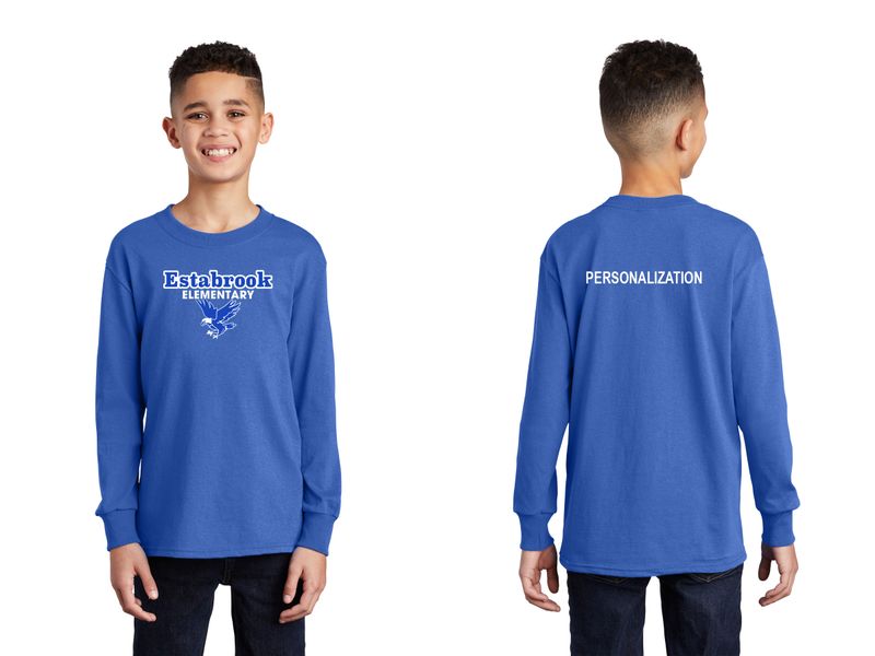 Youth Unisex Cotton Long Sleeve Tee: Royal, Sport Grey