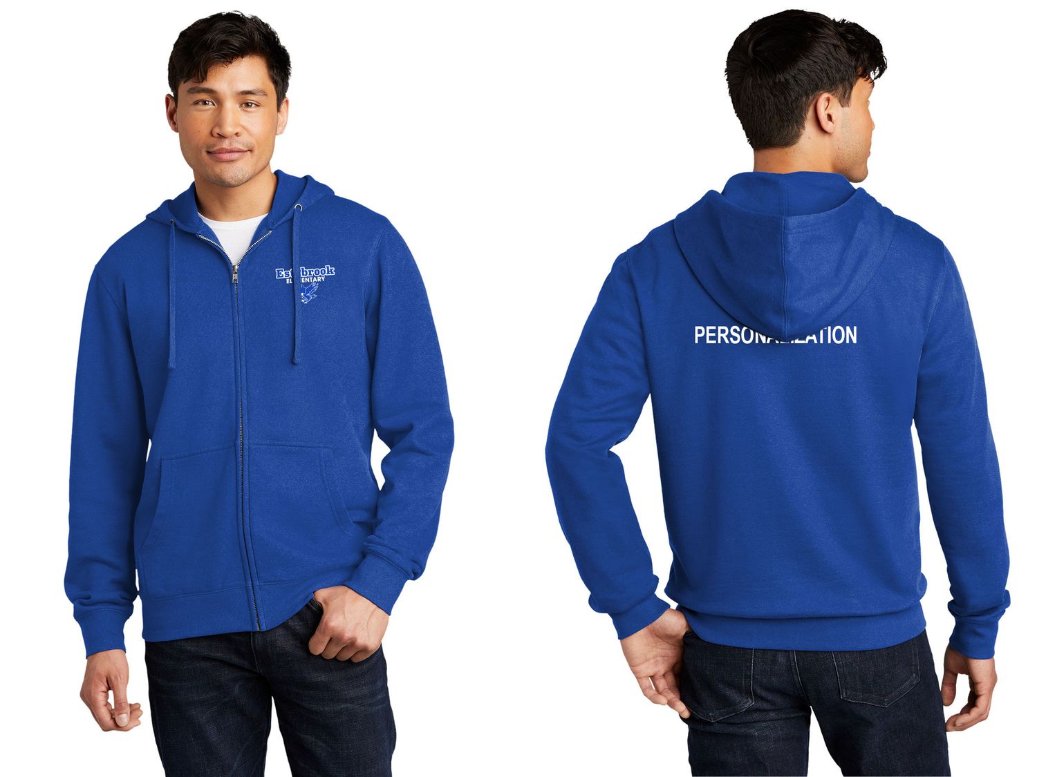 Fleece Full-Zip Hoodie -Royal, Heather Grey, White