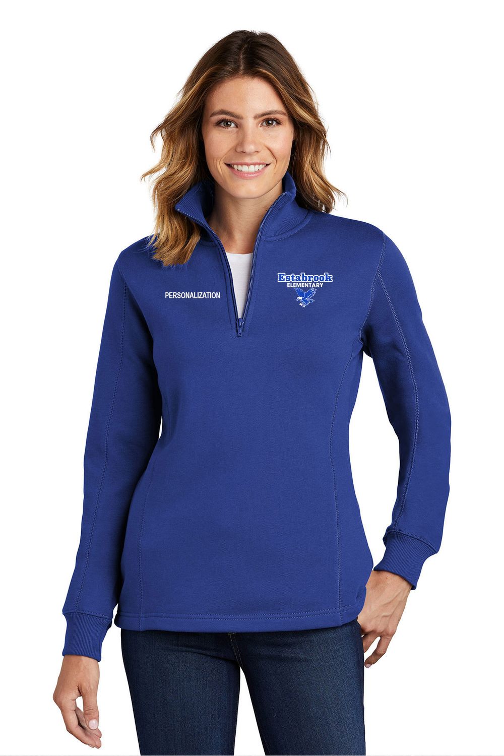 Ladies' 1/4 Zip Sweatshirt- Royal, White, Vintage Heather
