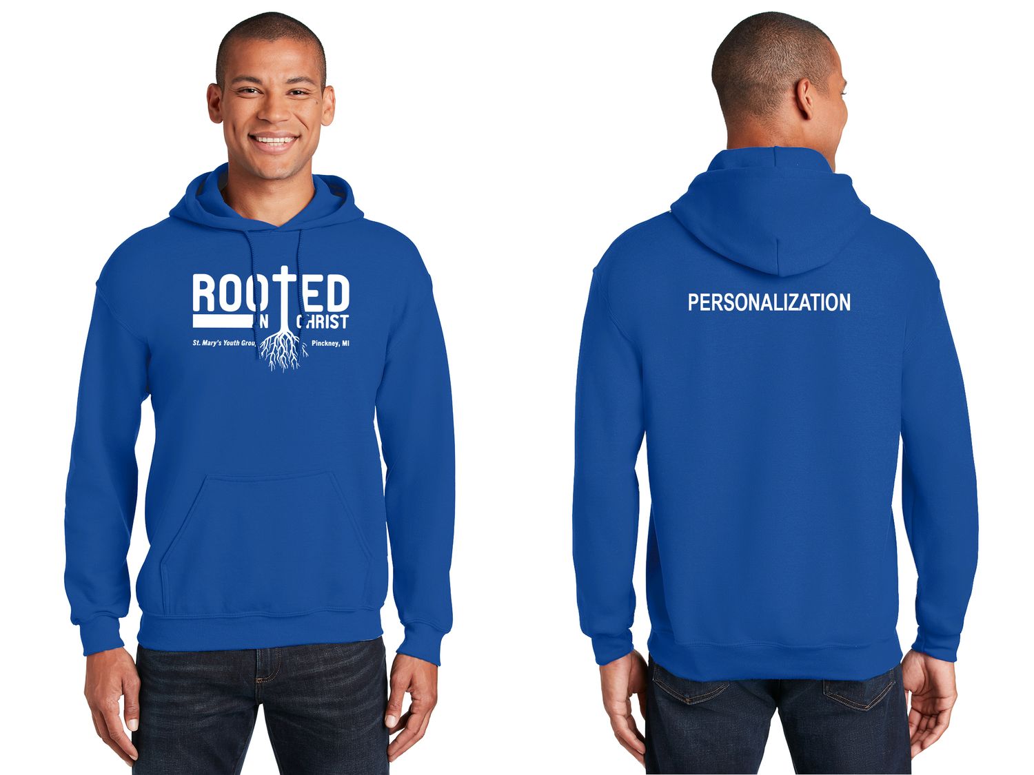 Cotton Hooded Sweatshirt- Royal, White