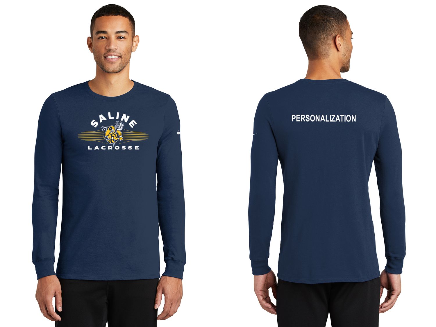 Nike Dri-FIT Cotton/Poly Long Sleeve Tee- Navy/ Grey