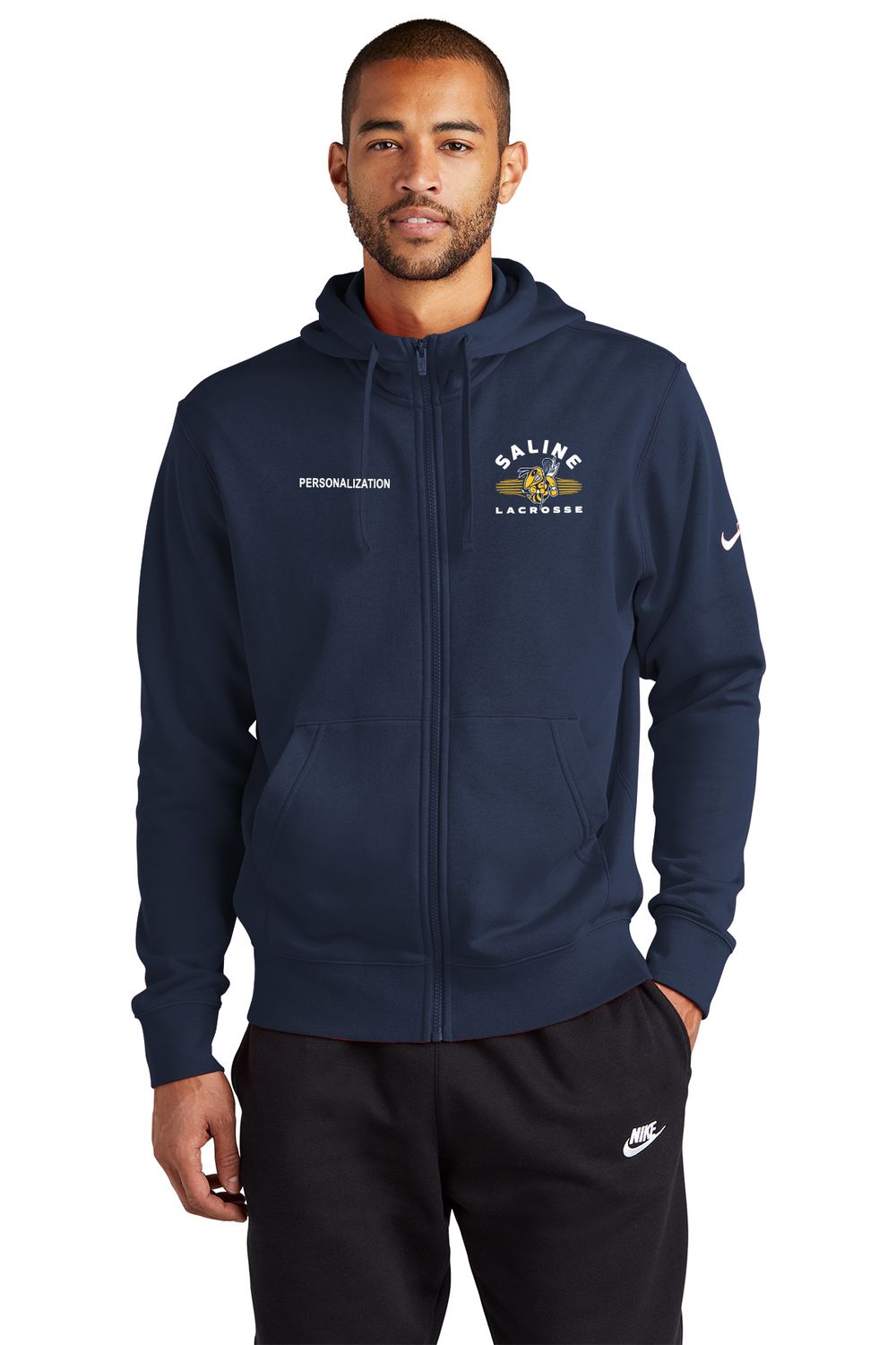 Nike Club Fleece Full Zip Hoodie- Grey Heather/ Charcoal Heather/ Navy/ White
