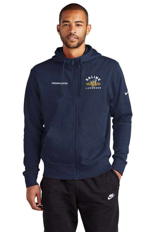 Nike Club Fleece Full Zip Hoodie- Grey Heather/ Charcoal Heather/ Navy/ White