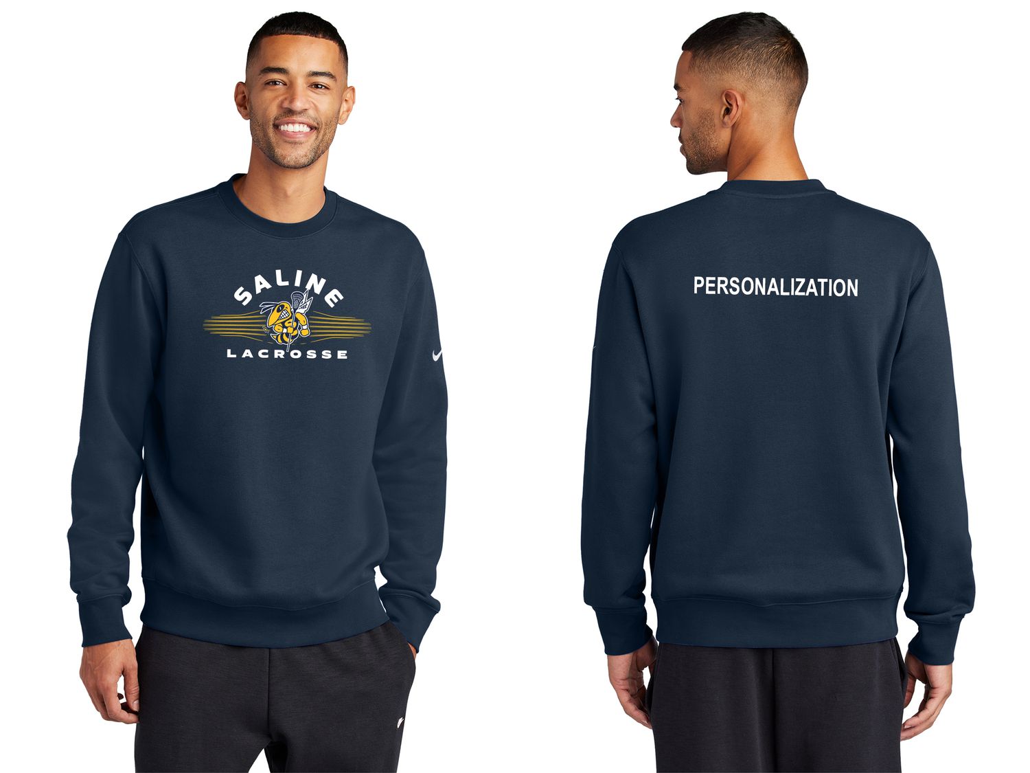 Nike Club Fleece Sleeve Crew- Navy, Dark Grey Heather