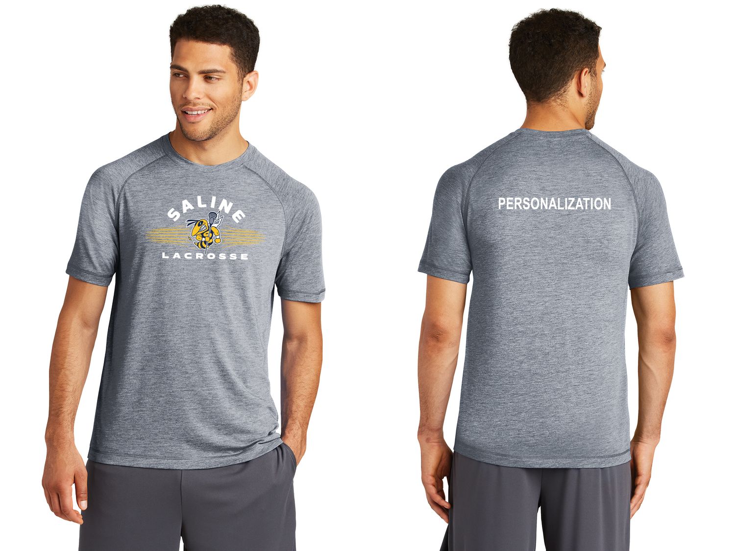 Unisex Tri-Blend Wicking Raglan Tee-Light Grey Heather, Navy Heather, White