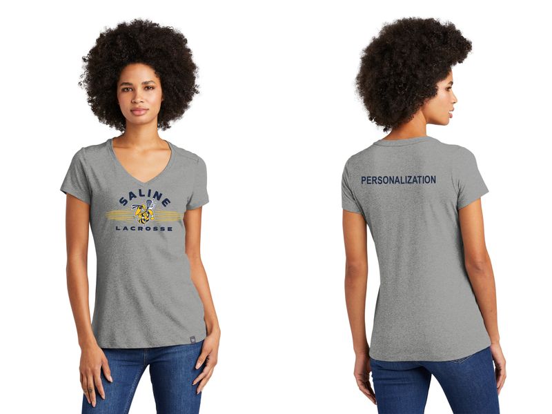 Ladies Heritage Blend V-Neck Tee-Shadow Grey, Navy, White