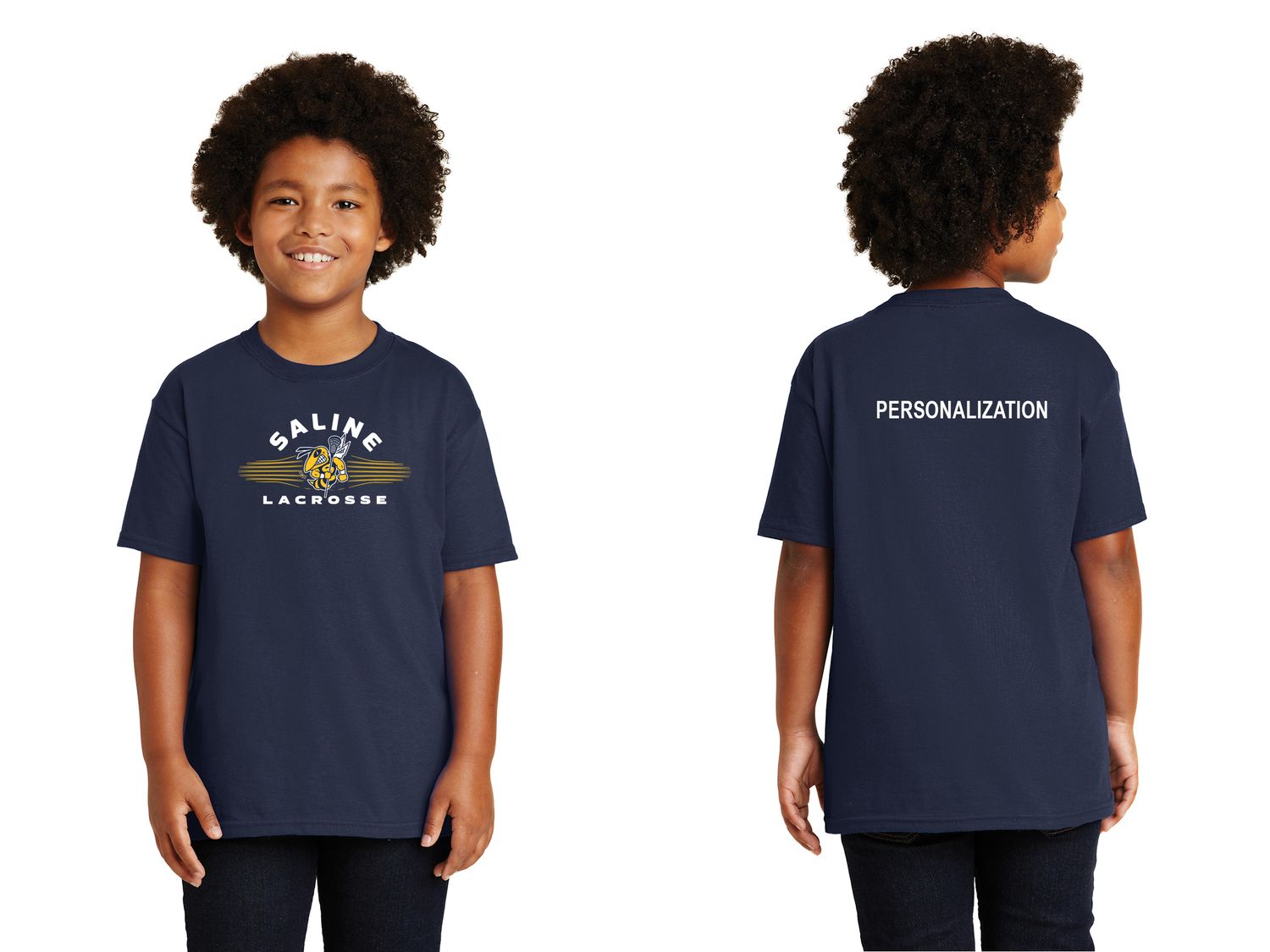 Youth Basic Cotton Short Sleeve Tee - Navy/Heather Grey