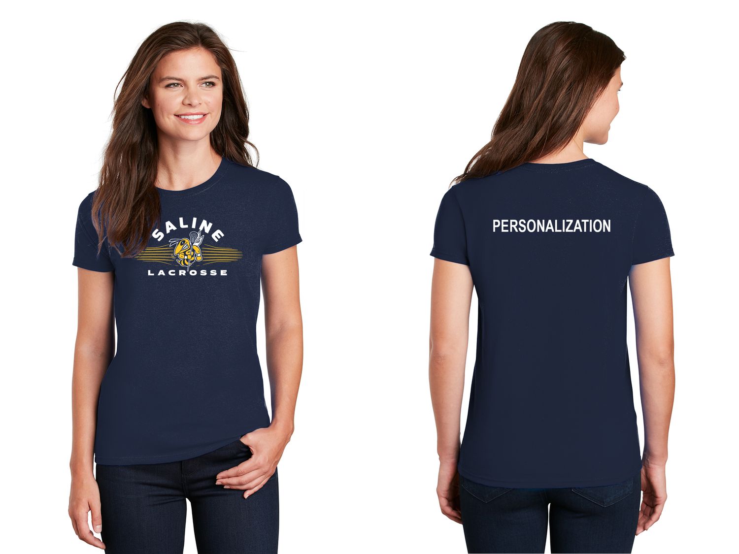 Ladies Basic Cotton Tee-Navy or Heather Grey