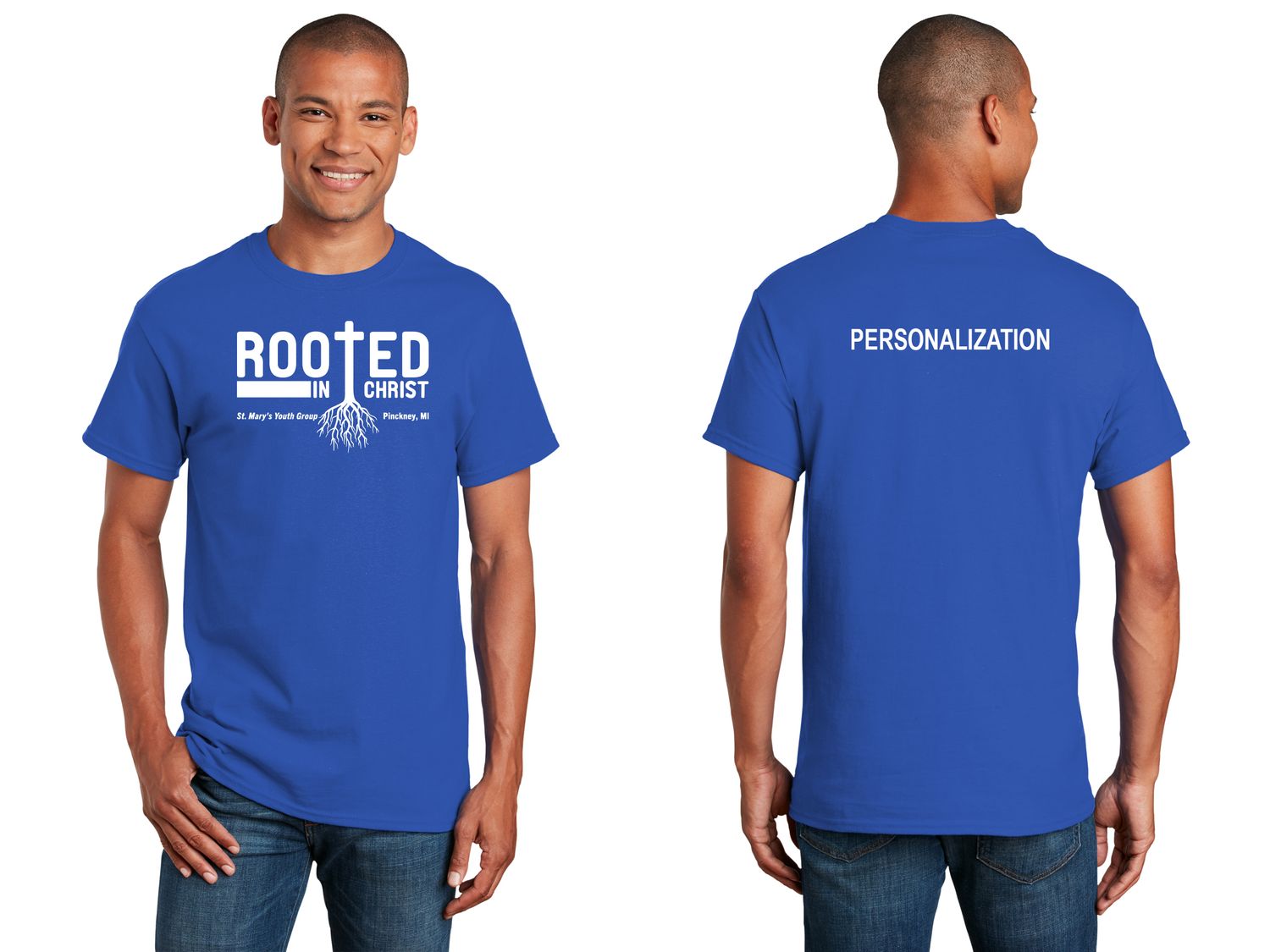 Adult Unisex Cotton Tee- Royal, White Adult Unisex Cotton Tee- Royal, White