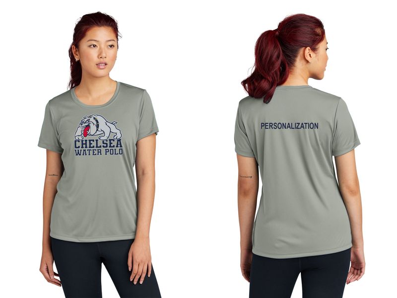 Ladies Short Sleeve Performance Tee- Concrete, Navy