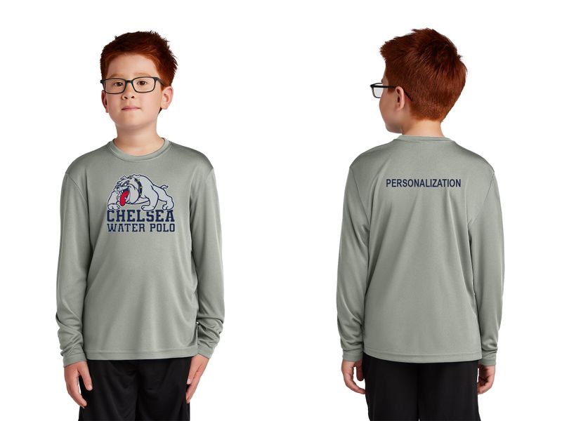 Youth Long Sleeve Performance Tee- Concrete, Navy