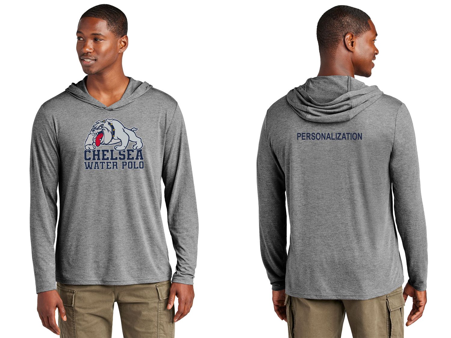 Adult Lightweight Long Sleeve Hoodie - Grey, Navy Frost