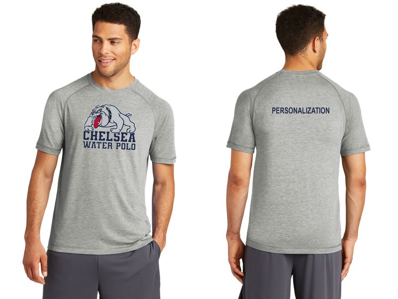 Unisex Tri-Blend Wicking Raglan Tee-Light Grey Heather, Navy Heather