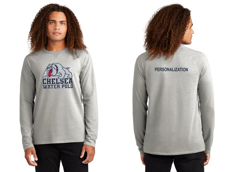 District Featherweight French Terry Long Sleeve Crewneck- Light Grey, Flint Blue