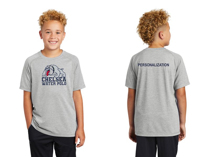 Youth Tri-Blend Wicking Scoop Neck Raglan - Light Grey Heather, Navy Heather