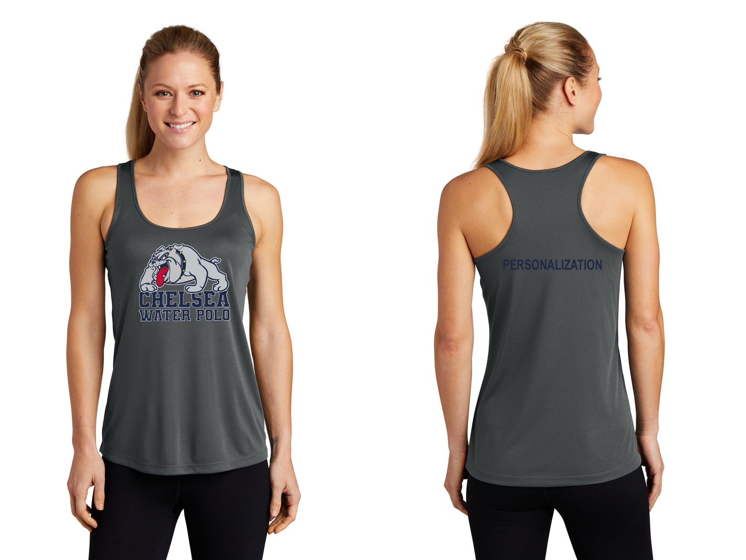 Ladies Sport-Tek Performance Racerback Tank- Iron Grey, Navy