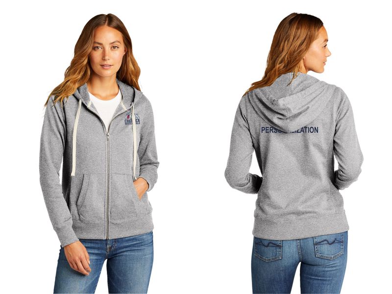 Women's District Re-Fleece Full-Zip Hoodie- Light Grey, Navy