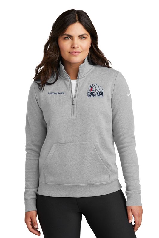 Nike Ladies Club Fleece Sleeve Swoosh 1/2-Zip- Navy, Grey