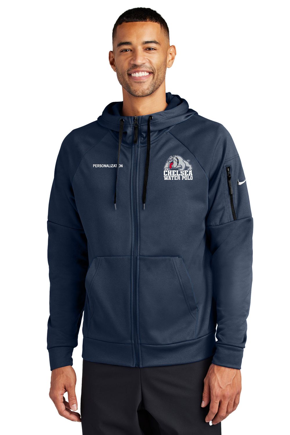 Nike Therma-FIT Pocket Full-Zip Fleece Hoodie- Navy, Charcoal Heather