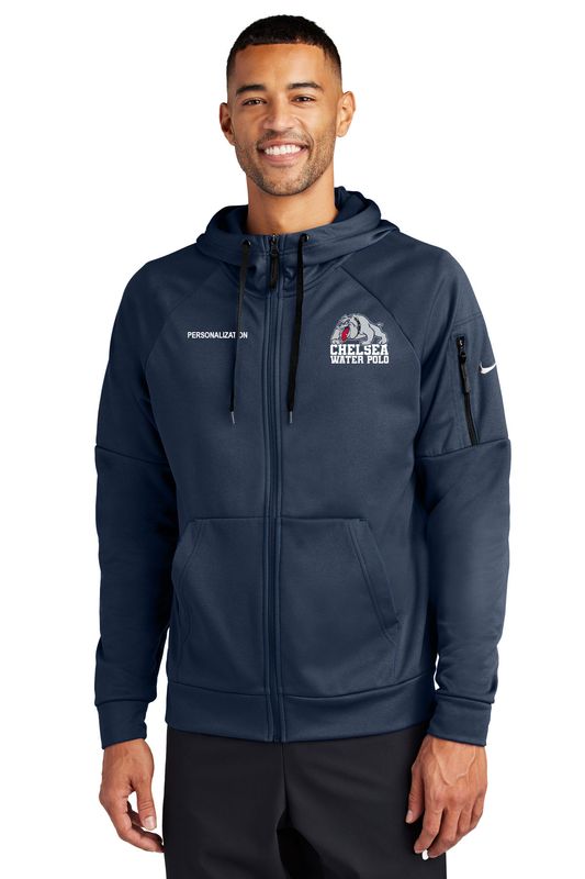 Nike Therma-FIT Pocket Full-Zip Fleece Hoodie- Navy, Charcoal Heather