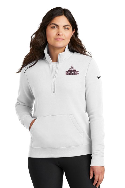 Nike Ladies Club Fleece Sleeve Swoosh 1/2-Zip- Black, White