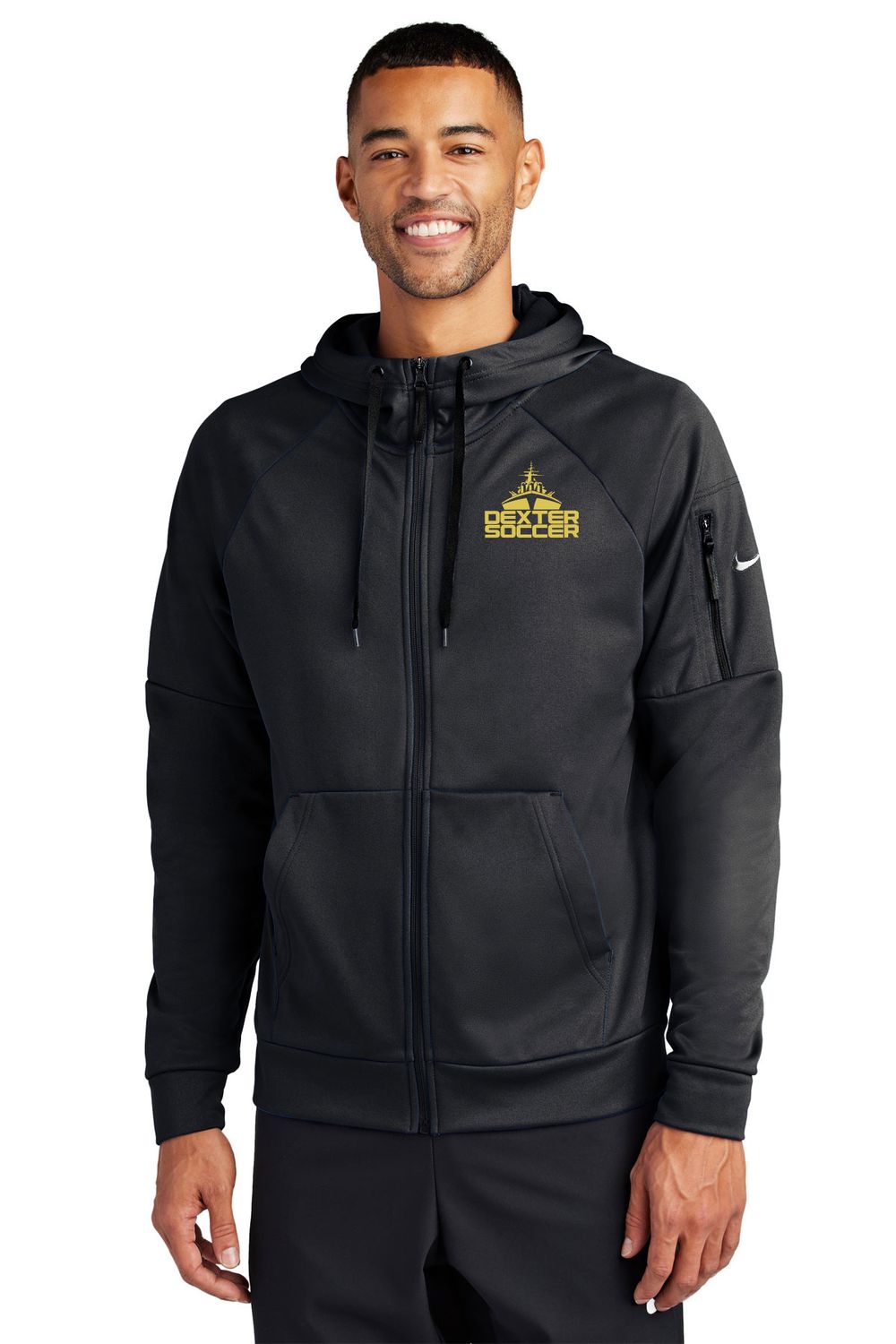 Nike Therma-FIT Pocket Full-Zip Fleece Hoodie- Black, White