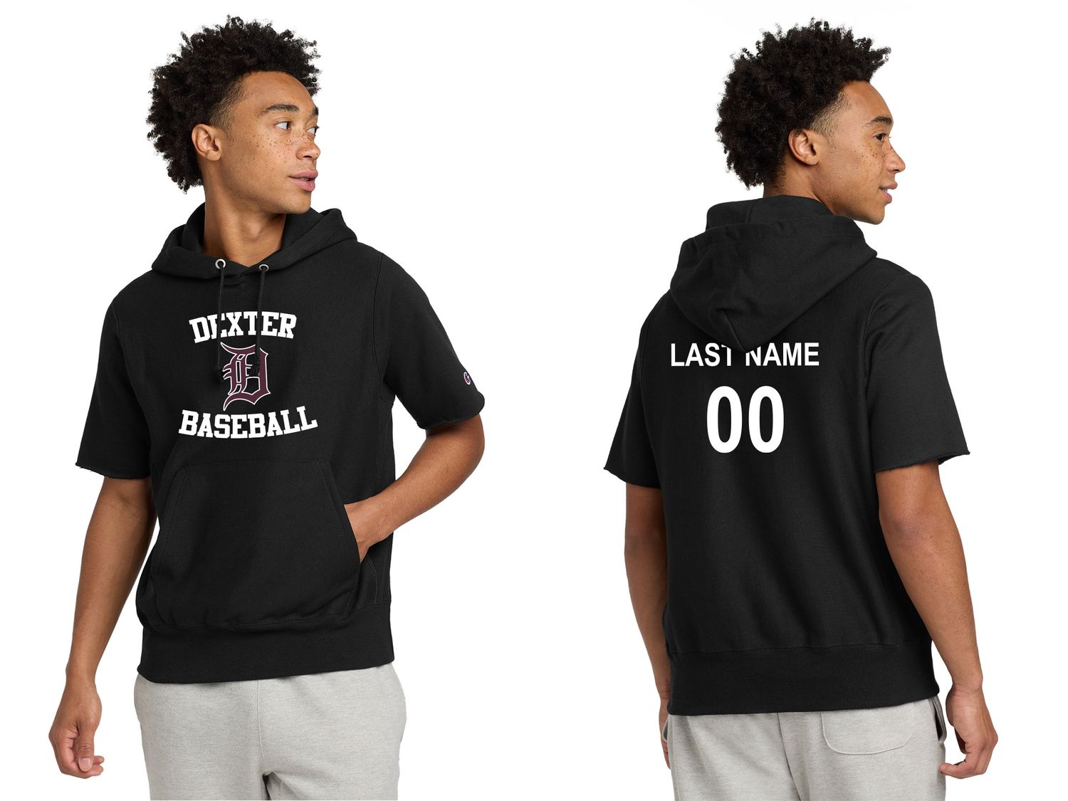 Champion Reverse Weave Short Sleeve Hooded Sweatshirt- Black