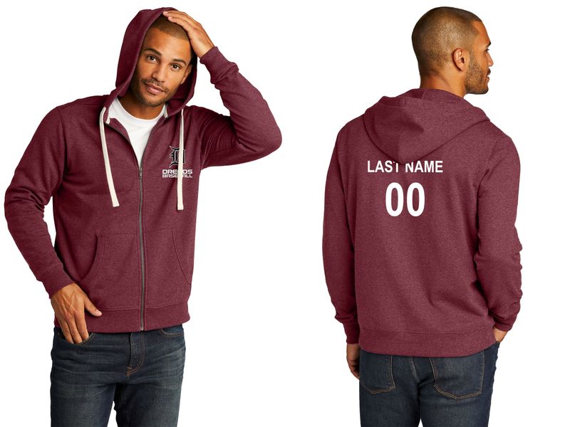 Unisex District Re-Fleece Full-Zip Hoodie- Black, Maroon