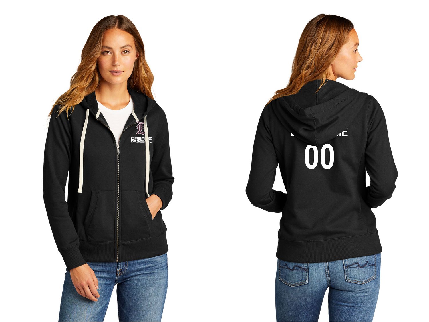 District Women's Re-Fleece Full-Zip Hoodie-Black, Maroon