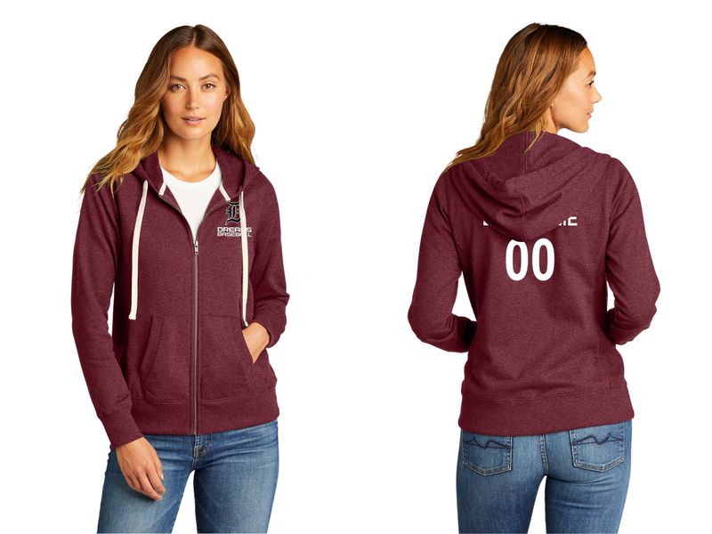 District Women's Re-Fleece Full-Zip Hoodie-Black, Maroon