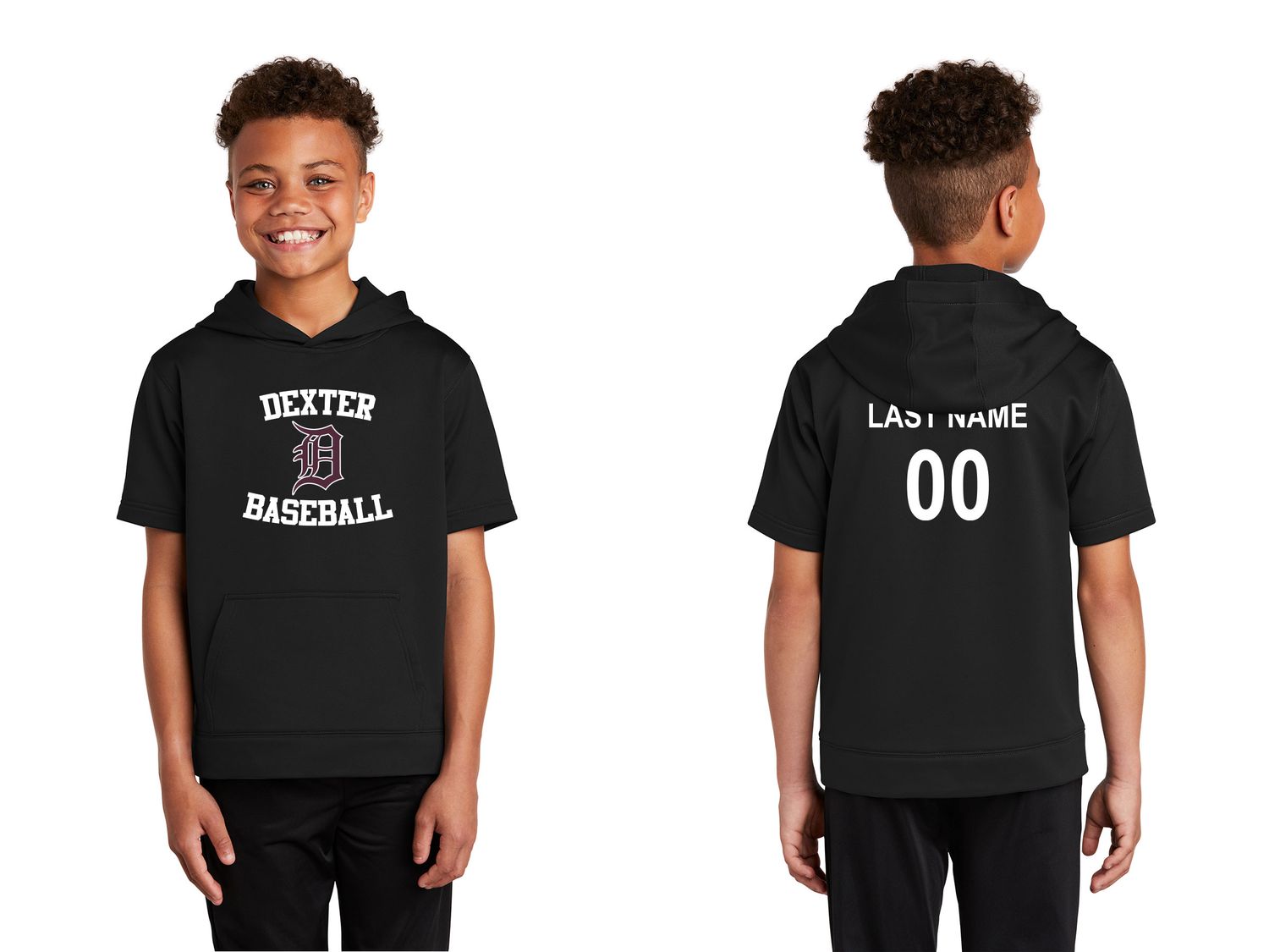 Youth Sport-Tek Sport-Wick Fleece Short Sleeve Hooded Pullover- Black