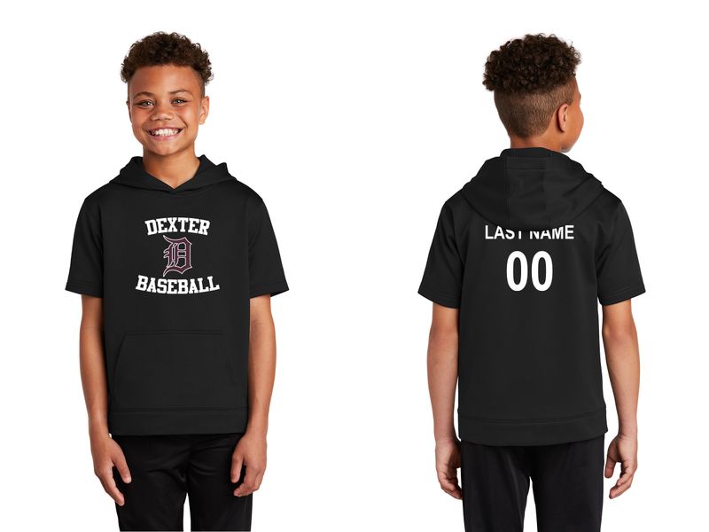 Youth Sport-Tek Sport-Wick Fleece Short Sleeve Hooded Pullover- Black