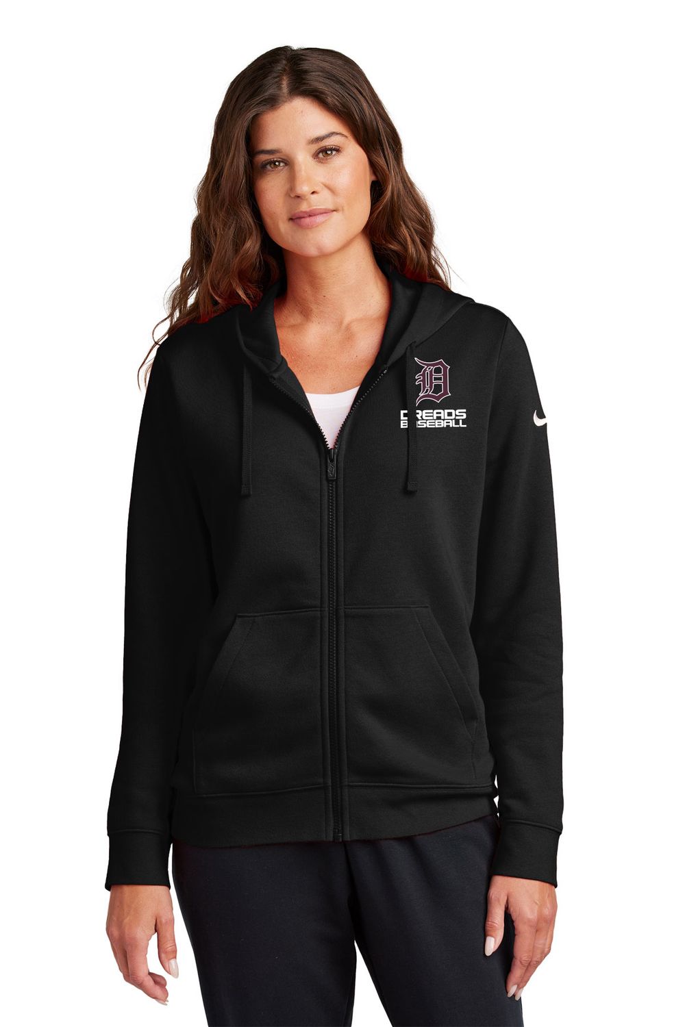 Nike Women's Full Zip Club Fleece Hooded Sweatshirt- Black, White