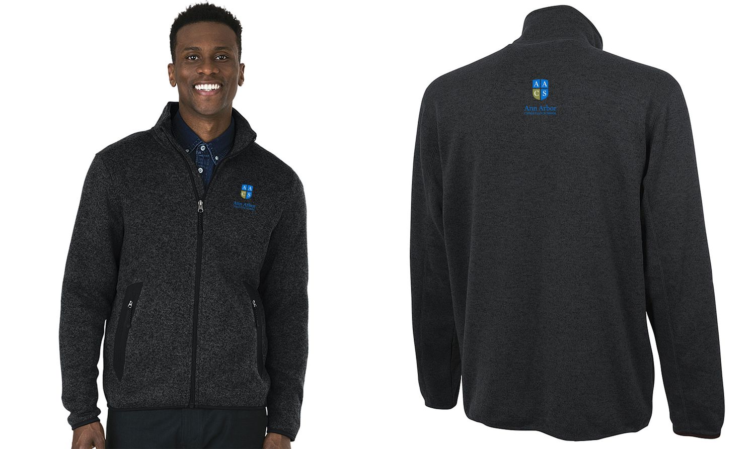 Adult Heathered Fleece Jacket- Black Heather, Light Grey Heather, Navy Heather
