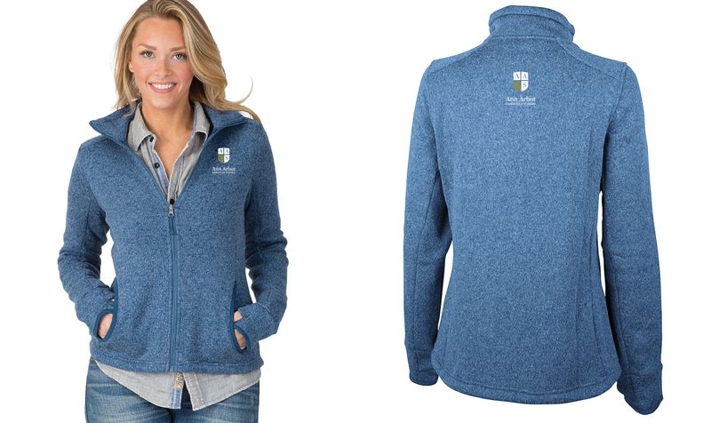 Womens Heathered Fleece Jacket- Black Heather, Blue Heather, Light Grey Heather, Navy Heather