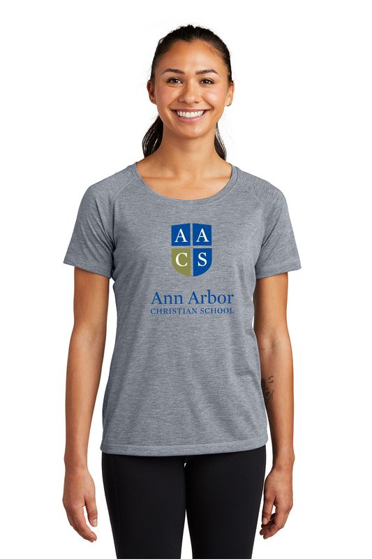 Ladies Tri-Blend Wicking Scoop Neck Raglan Tee-Navy