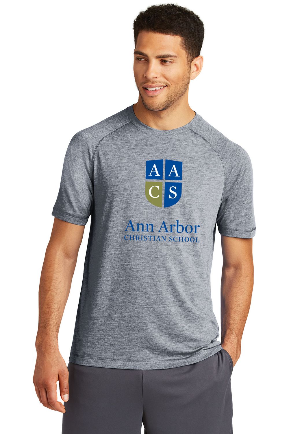 Unisex Tri-Blend Wicking Raglan Tee-Navy Heather