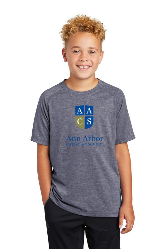 Youth Tri-Blend Wicking Scoop Neck Raglan Tee-Navy Heather