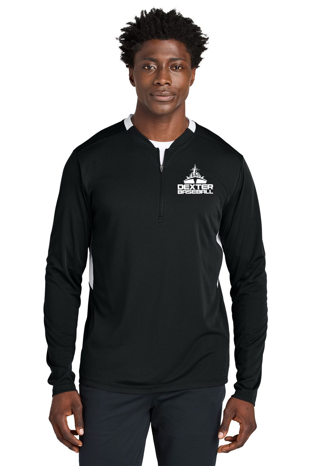 Sport-Tek Club 1/4-Zip Pullover- Black/White, Iron Grey/White