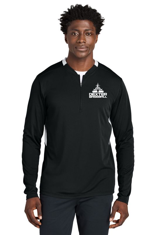 Sport-Tek Club 1/4-Zip Pullover- Black/White, Iron Grey/White