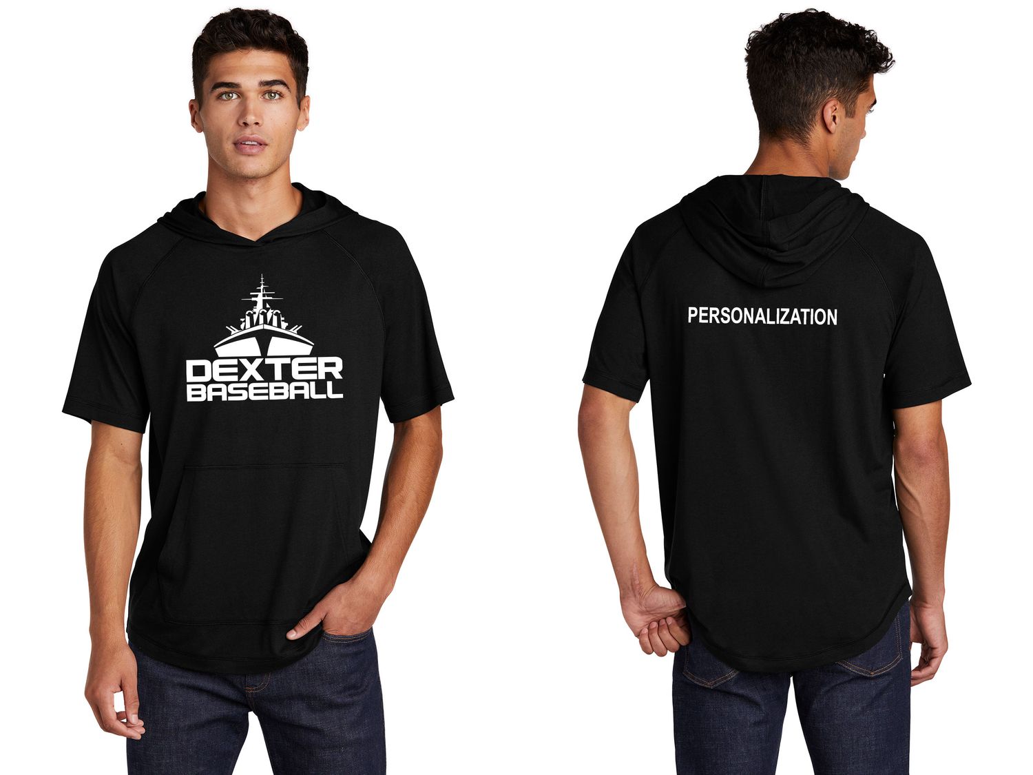 Sport-Tek PosiCharge Tri-Blend Wicking Short Sleeve Hoodie- Black, Light Grey