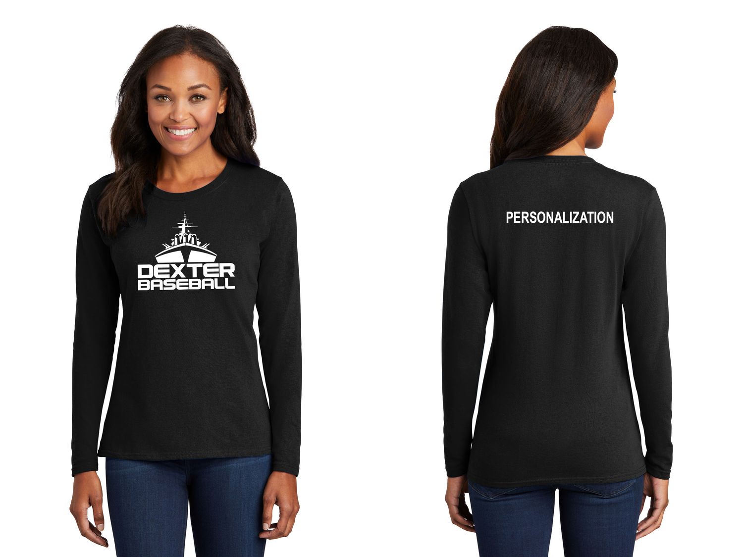 Ladies Long Sleeve Cotton Tee-Black, Grey